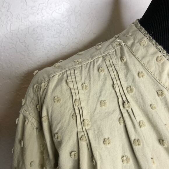 Zara sage green khaki tan swiss dot button down top size Medium cottagecore - Picture 6 of 16